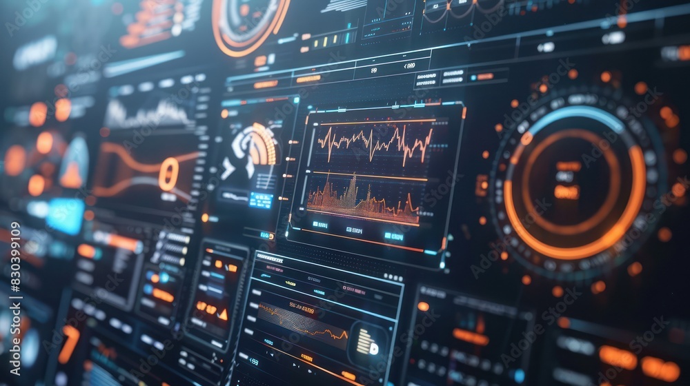 Modern HUD screen monitor technology data and diagram presentation background. Modern HUD screen monitor technology data and diagram presentation background.