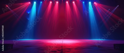 Spotlight concert stage or theater with red and blue neon light effect