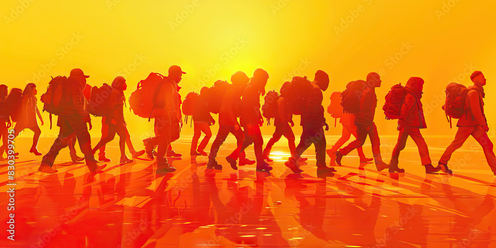 Action (Orange): A group of figures marching forward, symbolizing the proactive nature of Gen Z protesters in taking action for change