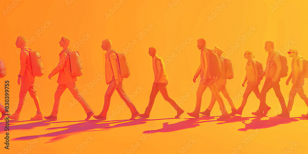 Action (Orange): A group of figures marching forward, symbolizing the proactive nature of Gen Z protesters in taking action for change Action (Orange): A group of figures marching forward, symbolizing the proactive nature of Gen Z protesters in taking action for change