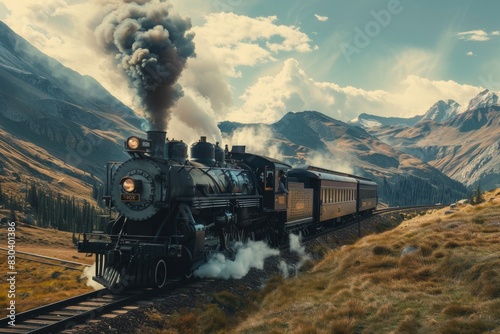 Vintage Steam Train Journey Through Scenic Mountain Landscape