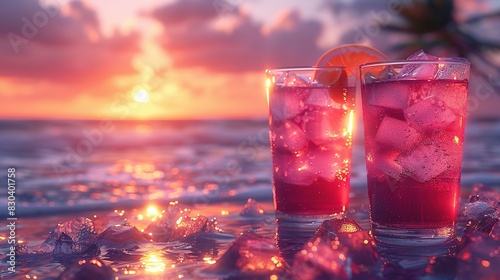 Refreshing Cocktails on the Beach at Sunset  Summer Holiday Party