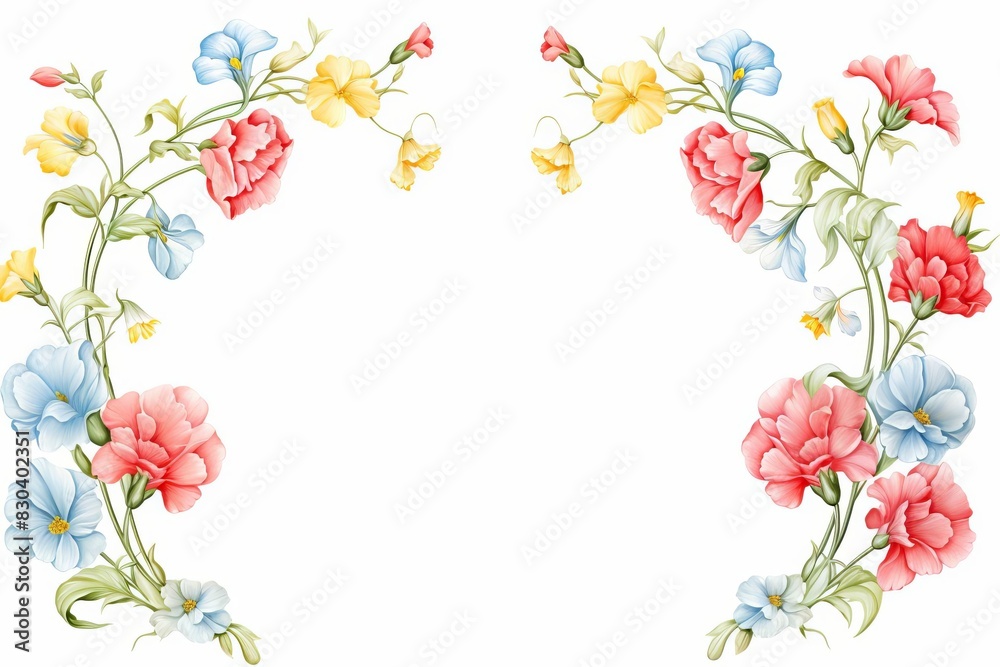 Larkspur Garland, Watercolor Floral Border, watercolor illustration, isolated on white background