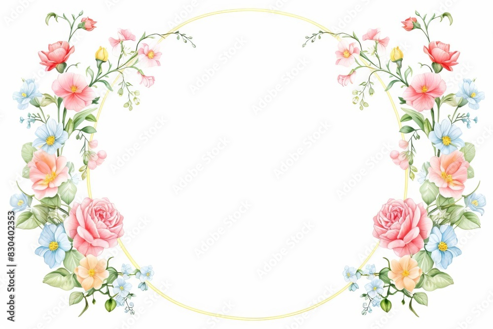 Larkspur Garland, Watercolor Floral Border, watercolor illustration, isolated on white background