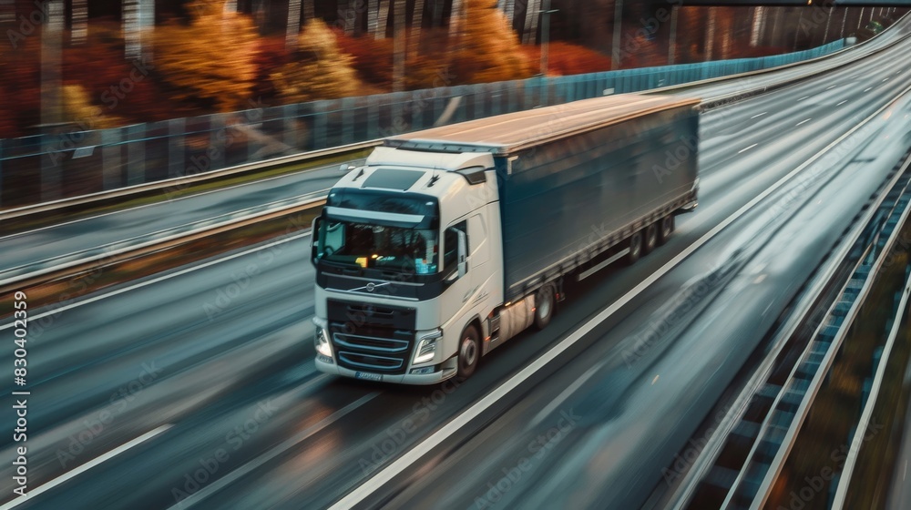 Modern Semi-Truck on a Highway in Winter Modern Semi-Truck on a Highway in Winter