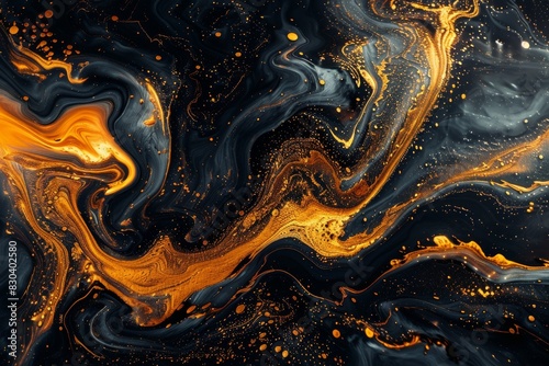 Abstract Fluid Art with Black and Gold Swirls