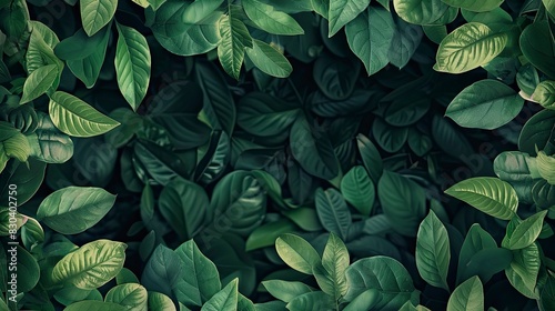 A green leafy background with a few leaves in the foreground photo