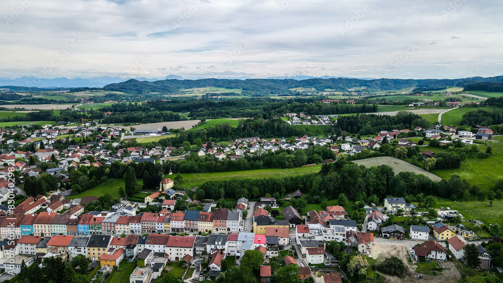 Obraz premium Haag am Hausruck Austria, aerial dron view, not AI