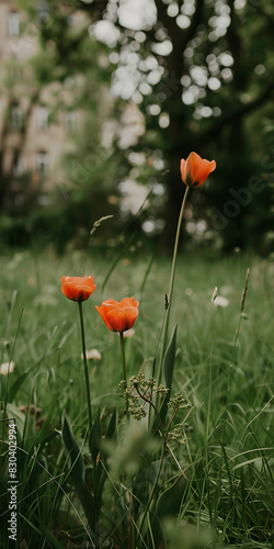 Tulipas laranjas no campo