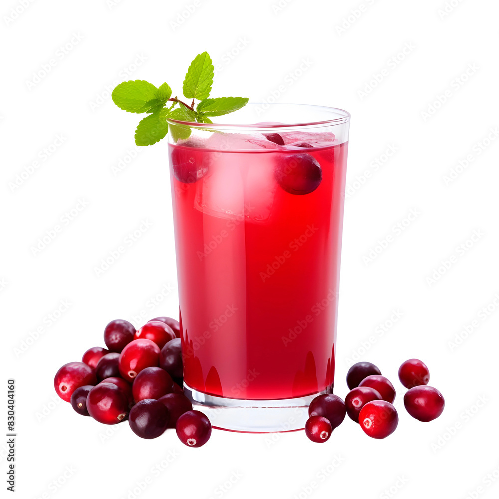 Cranberry Juice glass with fresh fruit isolated on transparent background Cranberry Juice glass with fresh fruit isolated on transparent background