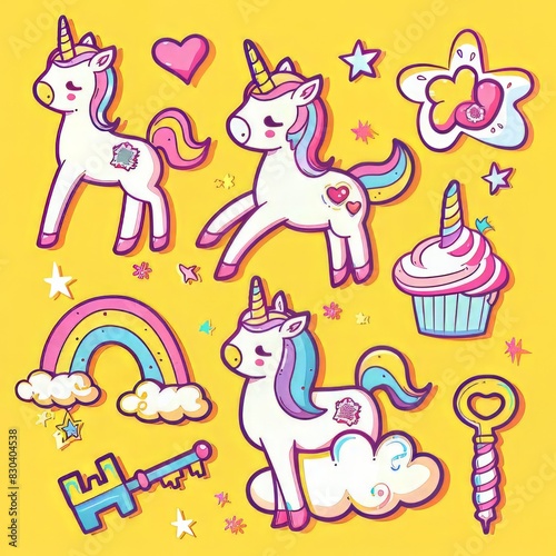 Set of Sticker Unicorn Illustration