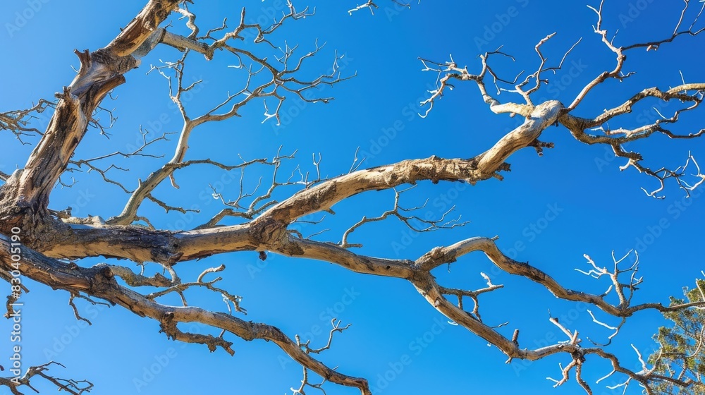 Bare tree branches outlined against a bright blue sky Bare tree branches outlined against a bright blue sky