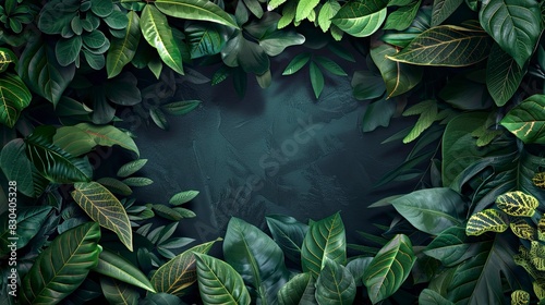 A green leafy background with a few leaves in the foreground