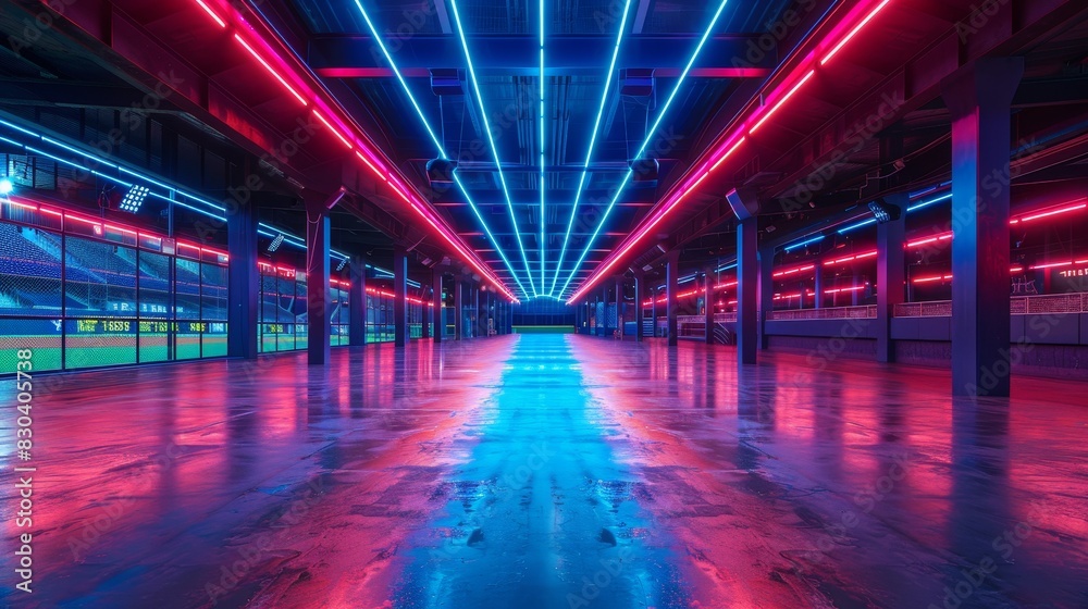 Baseball Stadiums Neon Sport: A photo showcasing the electrifying ambiance of an empty baseball stadium