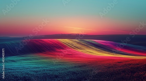 Fields and Meadows Country View: A neon photo capturing a scenic country view