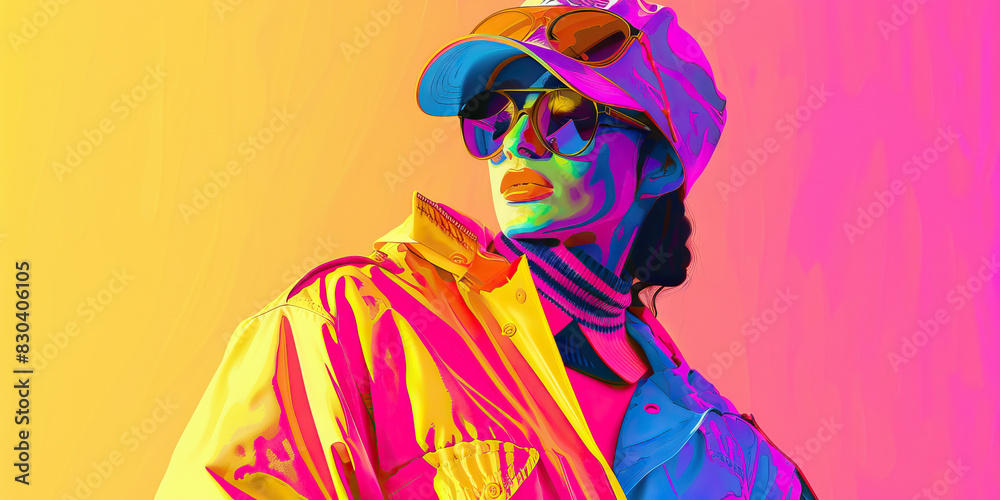 Fototapeta premium Fashion (Bright Colors): A figure wearing bold, colorful clothing typical of the 1980s fashion trends