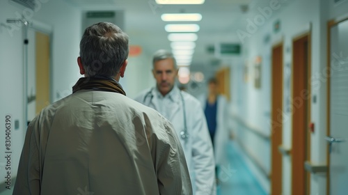 Wallpaper Mural A doctor walking towards a patient in a hospital hallway, emphasizing medical care and interaction in a clinical setting. Torontodigital.ca