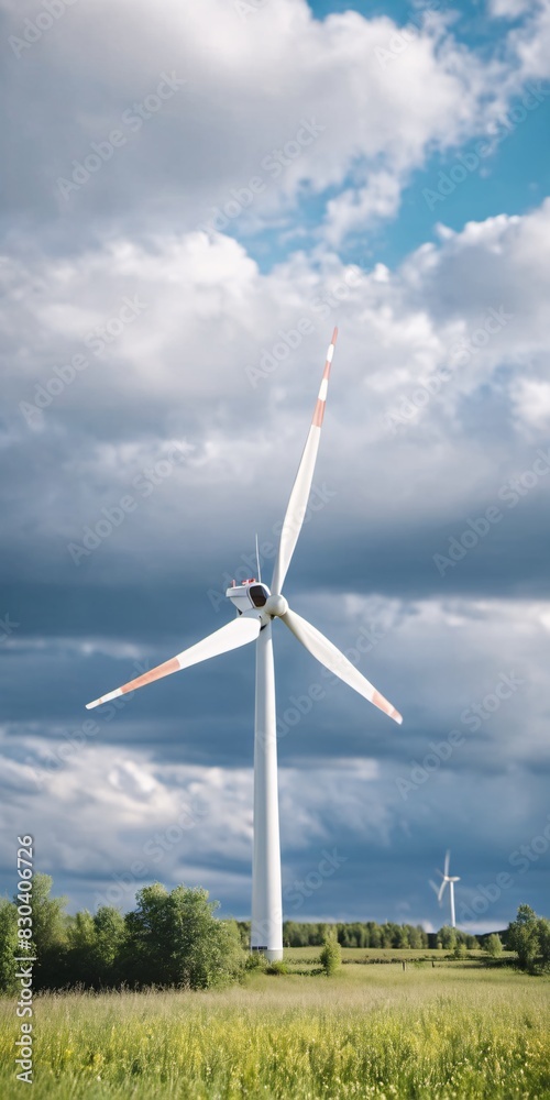 Fototapeta premium Wind energy turbine with a beautiful outdoor environment, vertical orientation, clean energy concept, wind energy concept