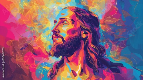 Jesus Christ. Abstract colorful background. Digital painting. Vector illustration