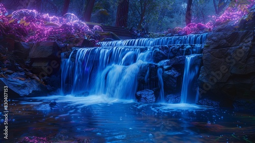 Fototapeta Naklejka Na Ścianę i Meble -  Waterfalls Zen: Neon photos of waterfalls in serene and peaceful settings
