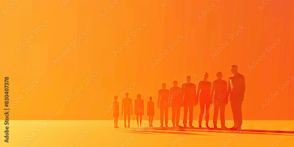 Fototapeta premium Diversity in Unity: An assortment of individuals, each standing tall with their unique height, harmoniously uniting to form a cohesive group, embodying the spirit of equity and mutual respect.
