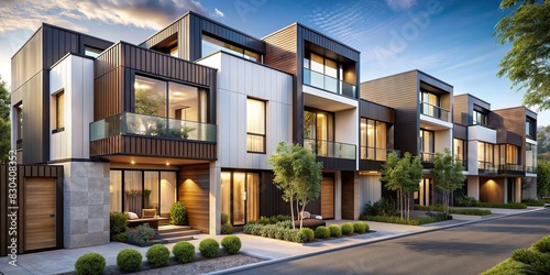 Modern modular private townhouses with minimalist architecture exterior photo