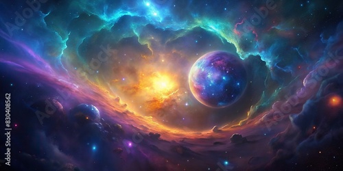 Colorful animated space nebula background with generative elements and glowing effects photo