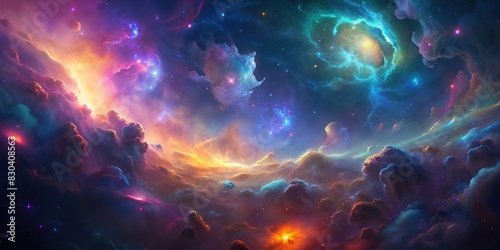 Colorful animated space nebula background with generative elements and glowing effects