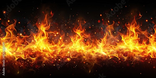 Fiery flames and sparks repeating horizontally on a dark background