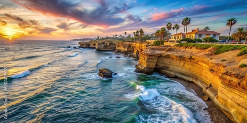 Scenic view of Sunset Cliffs overlooking the ocean in San Diego photo