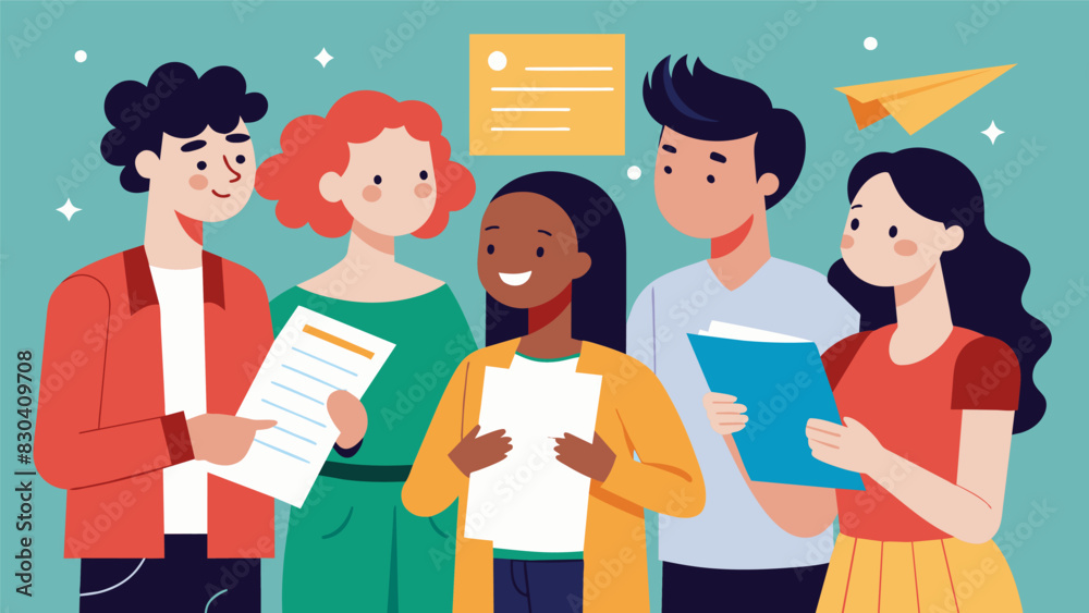 After auditioning some students checked the cast list nervously while others confidently congratulated their fellow thespians.. Vector illustration After auditioning some students checked the cast list nervously while others confidently congratulated their fellow thespians.. Vector illustration