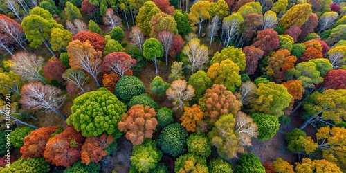 Highly realistic paperbark maple trees from a drone's perspective, perfect for graphic design projects photo