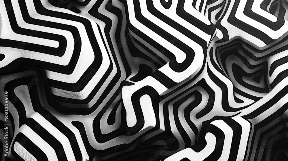 Obraz premium artistic neurographic design in black and white with geometric patterns promotes mental focus and meditation a captivating abstract concept for a background