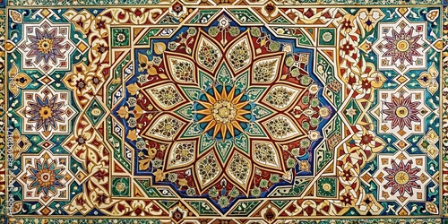 Intricate Islamic calligraphy pattern with geometric designs and floral motifs