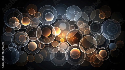 Abstract black background with overlapping circles in various shades of black photo