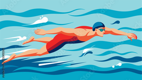 A swimmer powering through the water with strong strokes leaving all their competitors in their wake.. Vector illustration