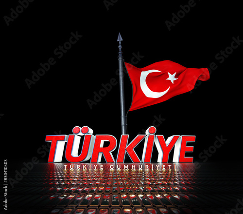 Turkiye Bayragi, Translate: Waving Turkish Flag, Republic of Turkiye - 2024, Istanbul - Turkiye (3D Render) photo