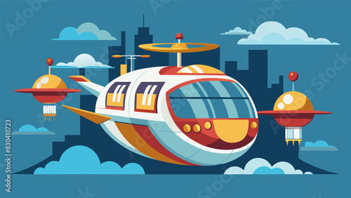 Personalized flying pods equipped with advanced technology providing a private and luxurious transportation experience.. Vector illustration