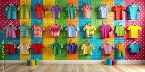 Colorful wall studio backdrop for apparel mock-ups, perfect for children's clothing brand