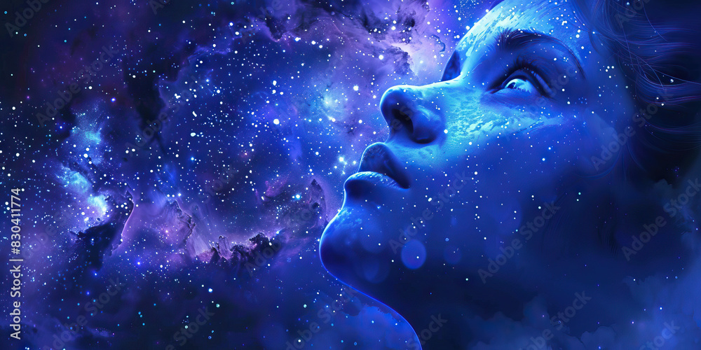 The Cosmic Gaze: A figure, their face upturned towards an inky night sky dotted with twinkling stars, hands clasped in awe and wonder as they ponder the vastness and mystery of the universe. The Cosmic Gaze: A figure, their face upturned towards an inky night sky dotted with twinkling stars, hands clasped in awe and wonder as they ponder the vastness and mystery of the universe.