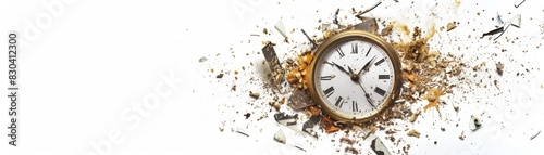 Wallpaper Mural Broken clock representing decay with debris scattered around it, clear white background, copy space Torontodigital.ca