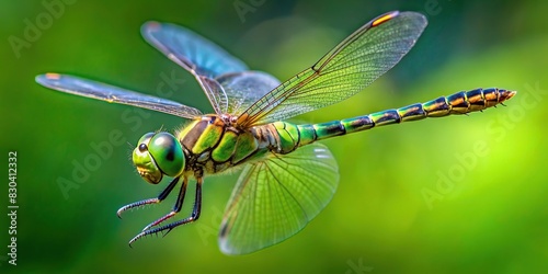 Close-up shot of a green dragonfly in flight © Sompong