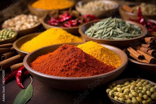 spices and herbs in a bowls
