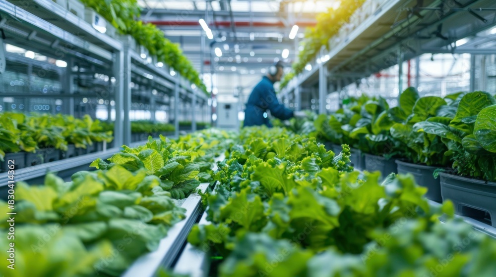 Gardening in a greenhouse rows of lettuce growing, agriculture and plant cultivation concept Gardening in a greenhouse rows of lettuce growing, agriculture and plant cultivation concept