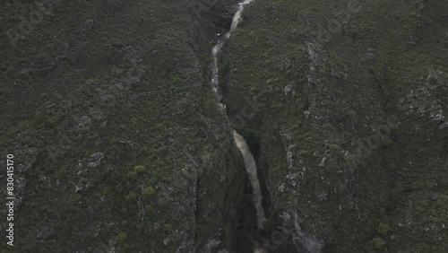 Drone rises high over several waterfalls in Chapada Diamantina photo