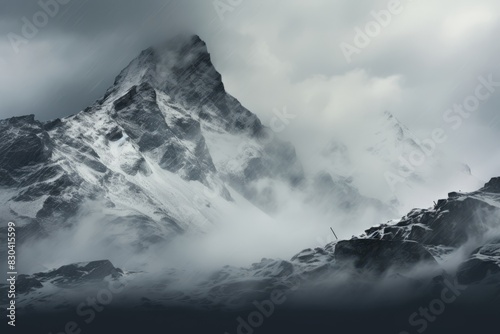 Misty Gothic Peaks Rough Textures of the Snow-Covered Swiss Alps