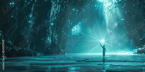 Hope (Light Blue) evokes a powerful emotion and resonates with many individuals. In this photo, a figure is stretching towards a gleaming star, personifying the yearning photo