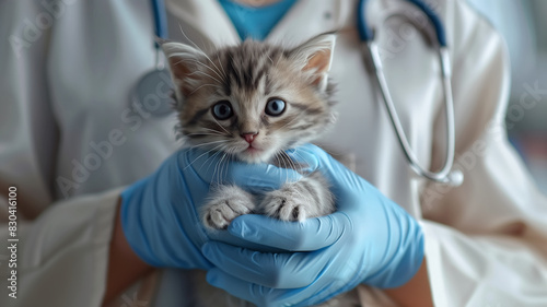 a veterinarian examining of the kitten in the vet clinic © Jarumas