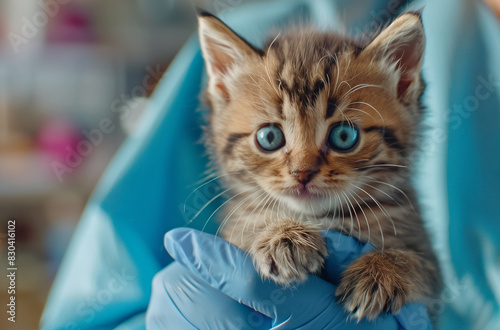 a veterinarian examining of the kitten in the vet clinic © Jarumas