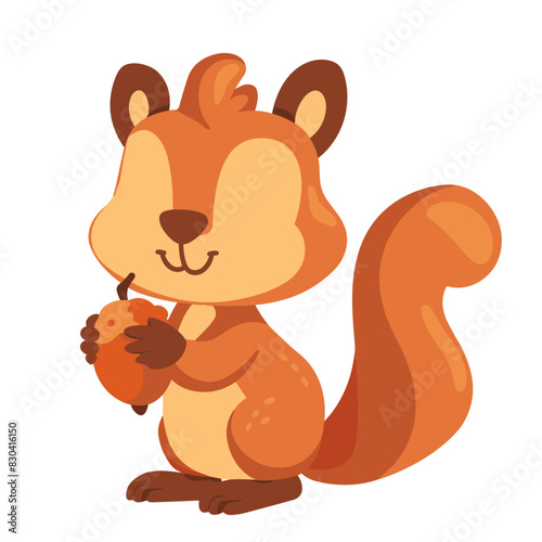 A close-up photo of a cute squirrel holding an acorn